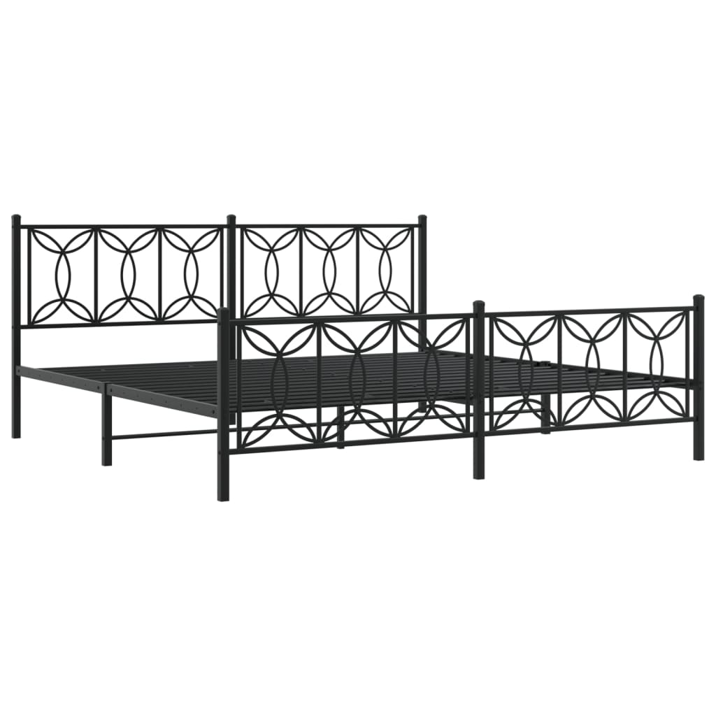 Metal Bed Frame with Headboard and Footboard Black 200x200 cm