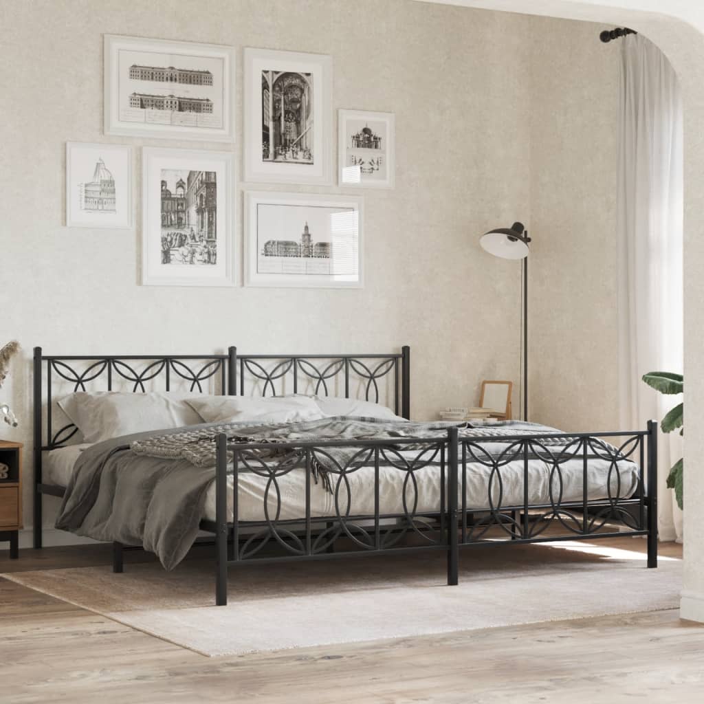 Metal Bed Frame with Headboard and Footboard Black 200x200 cm