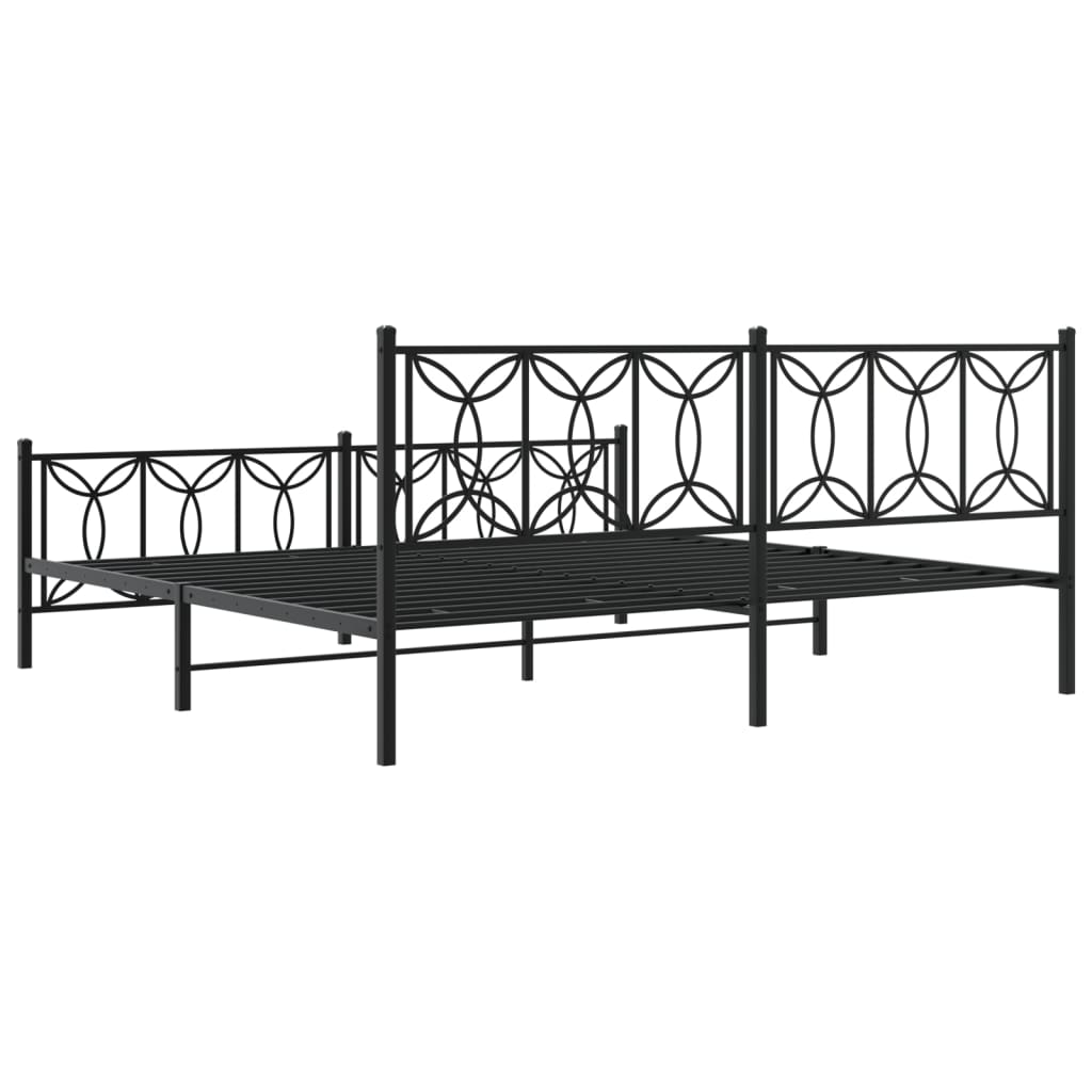 Metal Bed Frame with Headboard and Footboard Black 200x200 cm