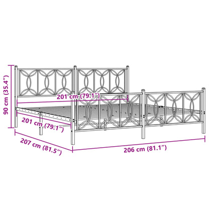 Metal Bed Frame with Headboard and Footboard Black 200x200 cm