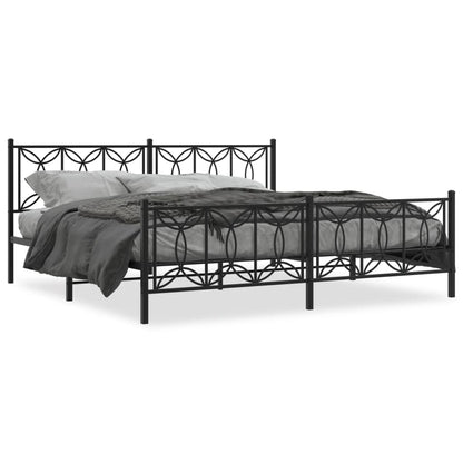 Metal Bed Frame with Headboard and Footboard Black 200x200 cm