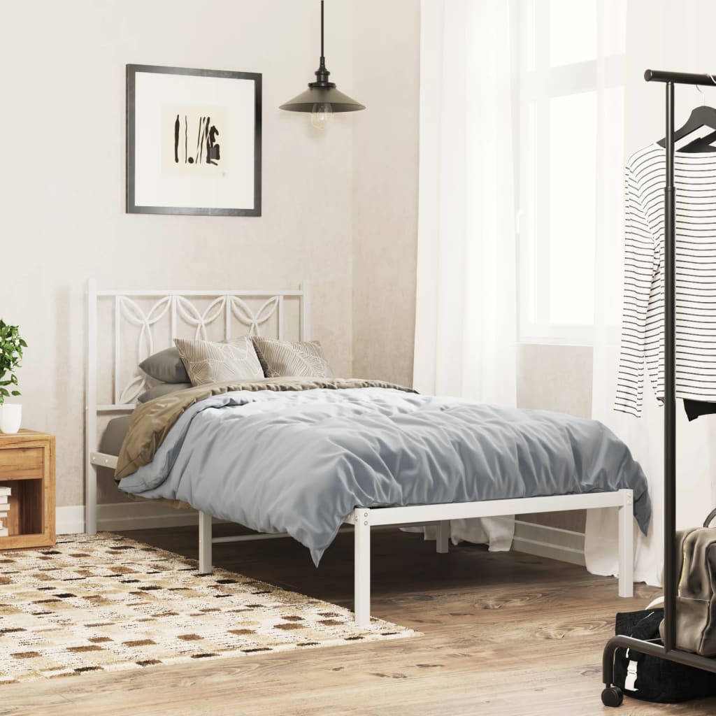 Metal Bed Frame with Headboard White 75x190 cm Small Single