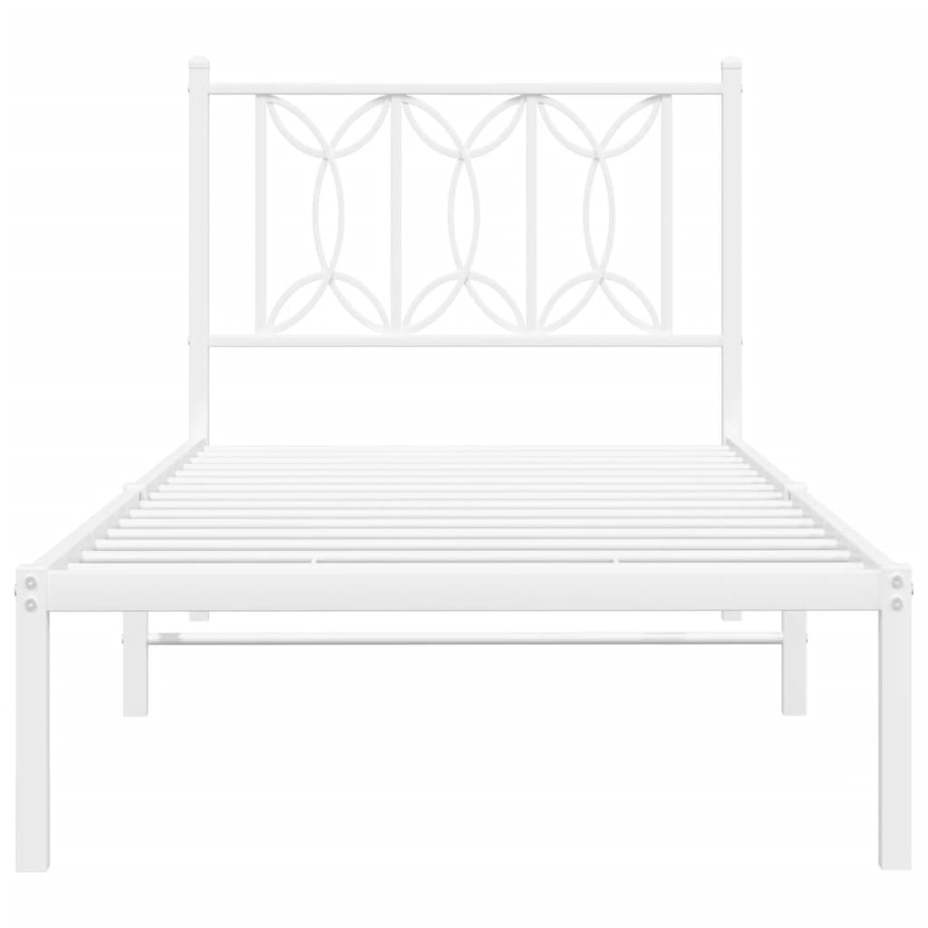 Metal Bed Frame with Headboard White 75x190 cm Small Single