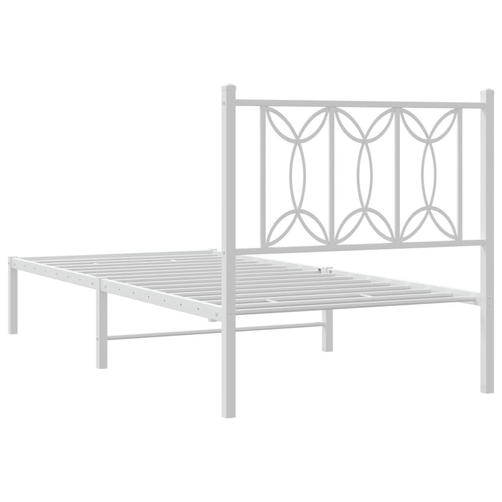 Metal Bed Frame with Headboard White 75x190 cm Small Single