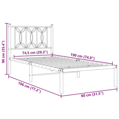 Metal Bed Frame with Headboard White 75x190 cm Small Single