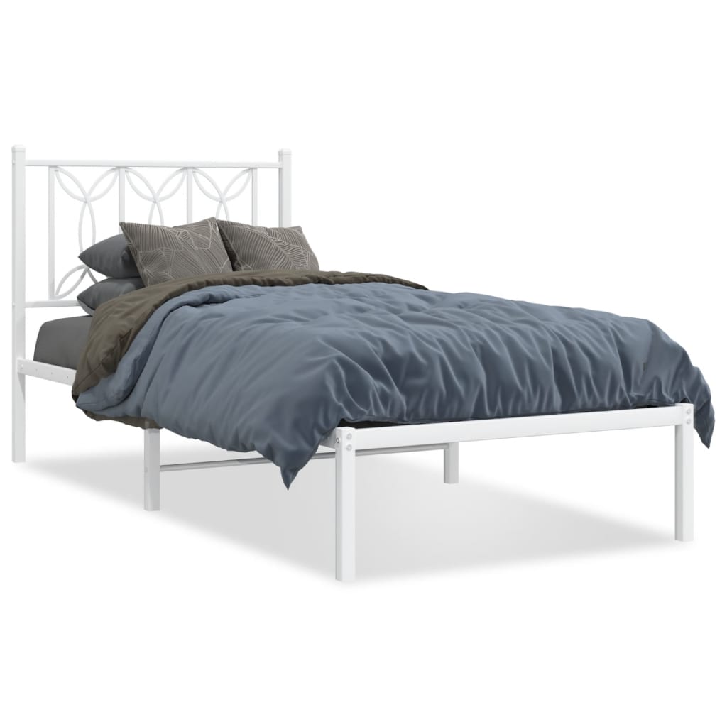 Metal Bed Frame with Headboard White 75x190 cm Small Single