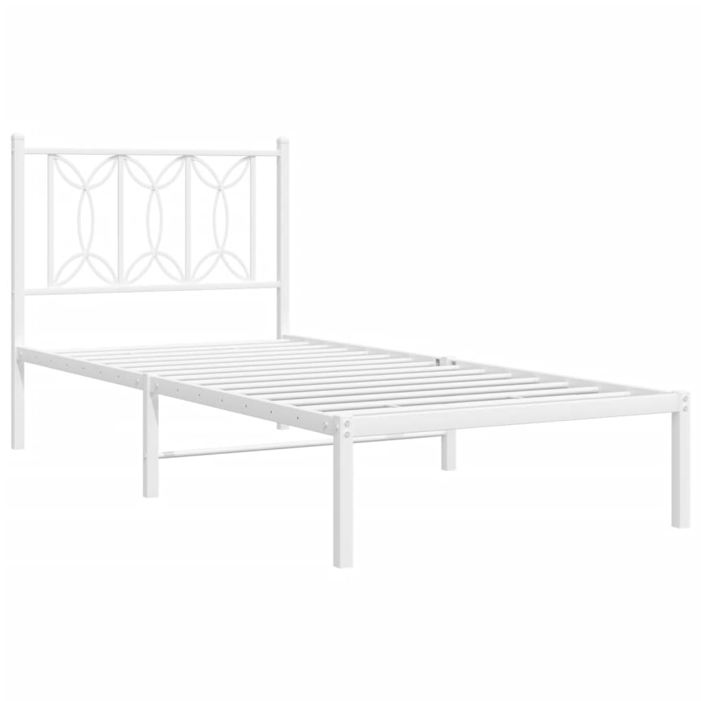 Metal Bed Frame with Headboard White 90x190 cm Single