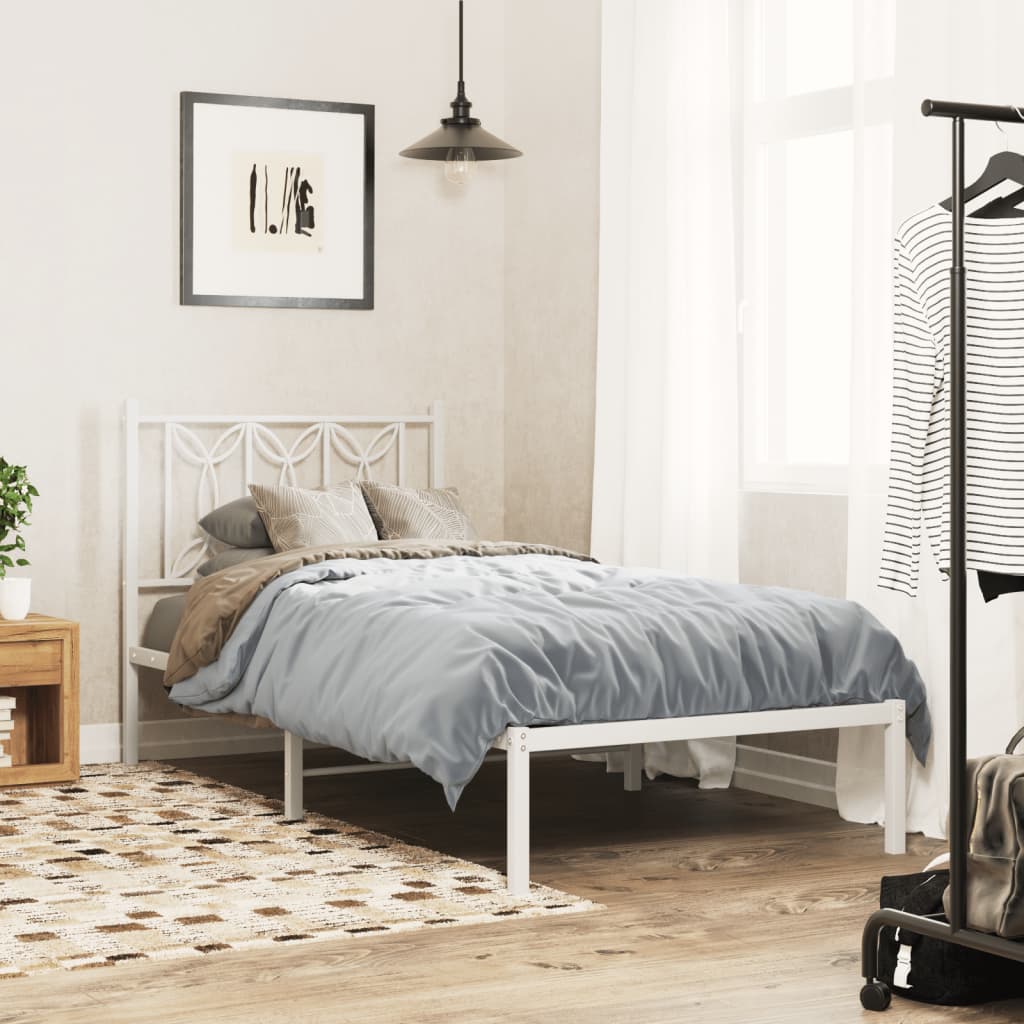 Metal Bed Frame with Headboard White 90x190 cm Single