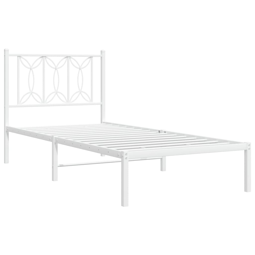 Metal Bed Frame with Headboard White 90x200 cm