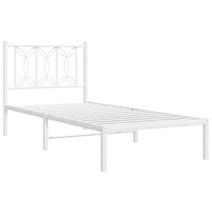 Metal Bed Frame with Headboard White 90x200 cm