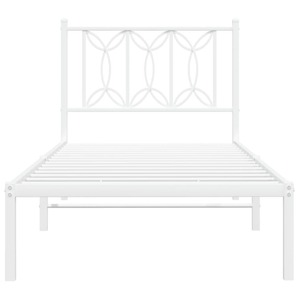 Metal Bed Frame with Headboard White 90x200 cm