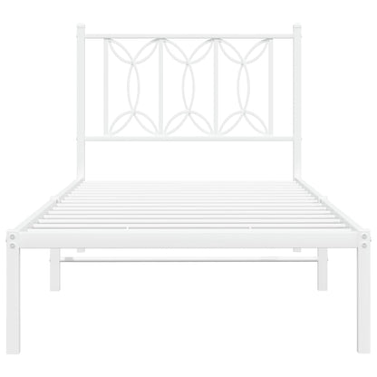 Metal Bed Frame with Headboard White 90x200 cm