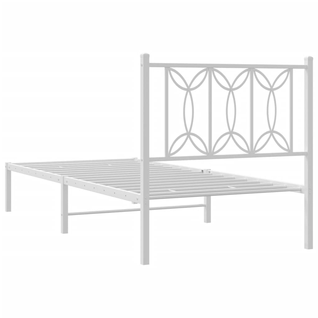 Metal Bed Frame with Headboard White 90x200 cm