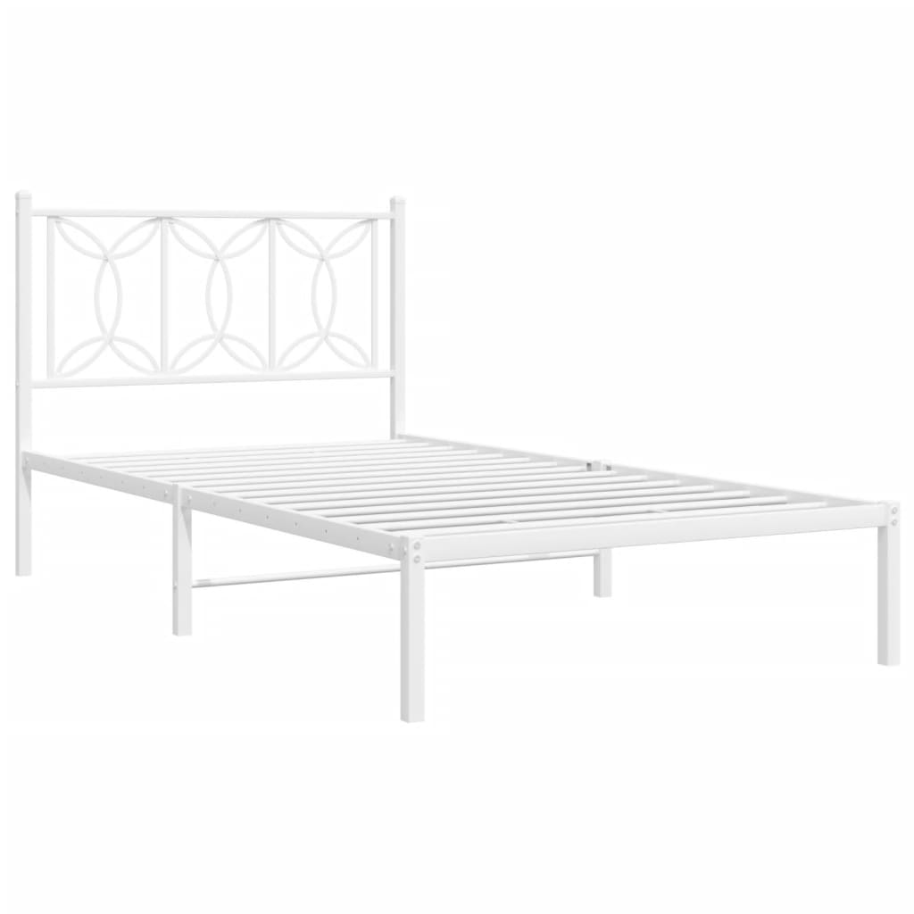 Metal Bed Frame with Headboard White 100x190 cm