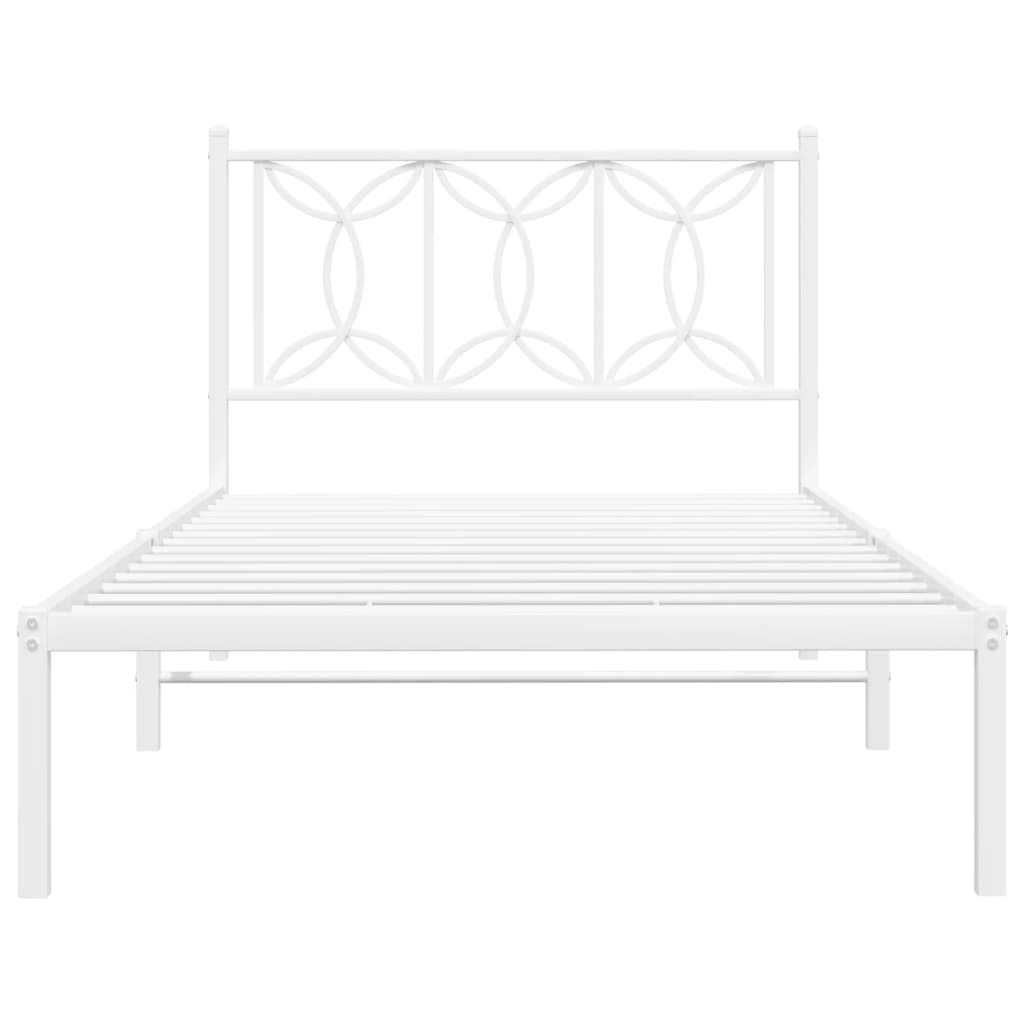 Metal Bed Frame with Headboard White 100x190 cm