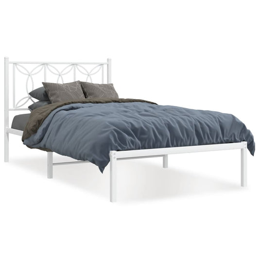 Metal Bed Frame with Headboard White 100x190 cm