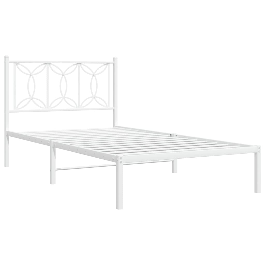 Metal Bed Frame with Headboard White 107x203 cm