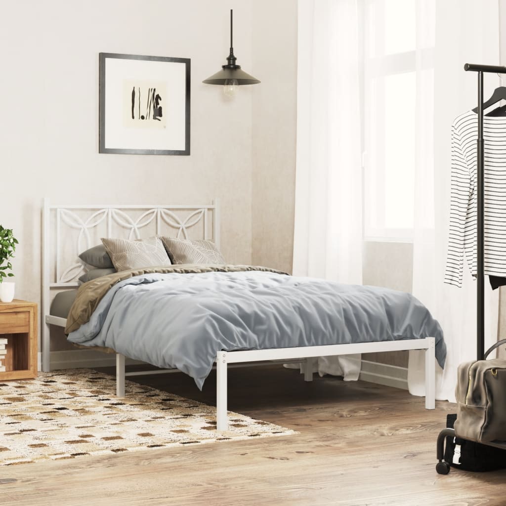 Metal Bed Frame with Headboard White 107x203 cm