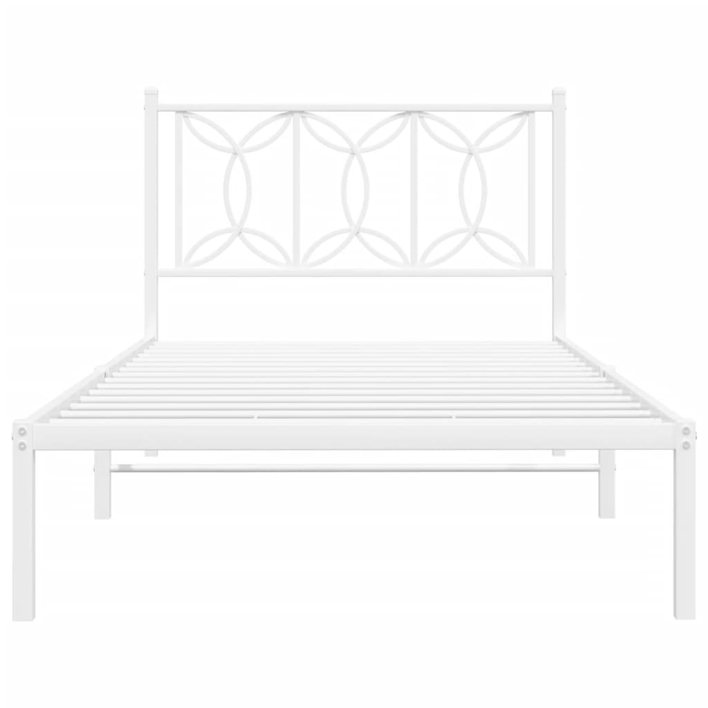 Metal Bed Frame with Headboard White 107x203 cm