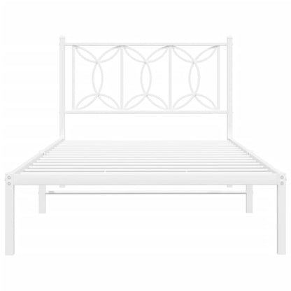 Metal Bed Frame with Headboard White 107x203 cm