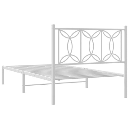 Metal Bed Frame with Headboard White 107x203 cm