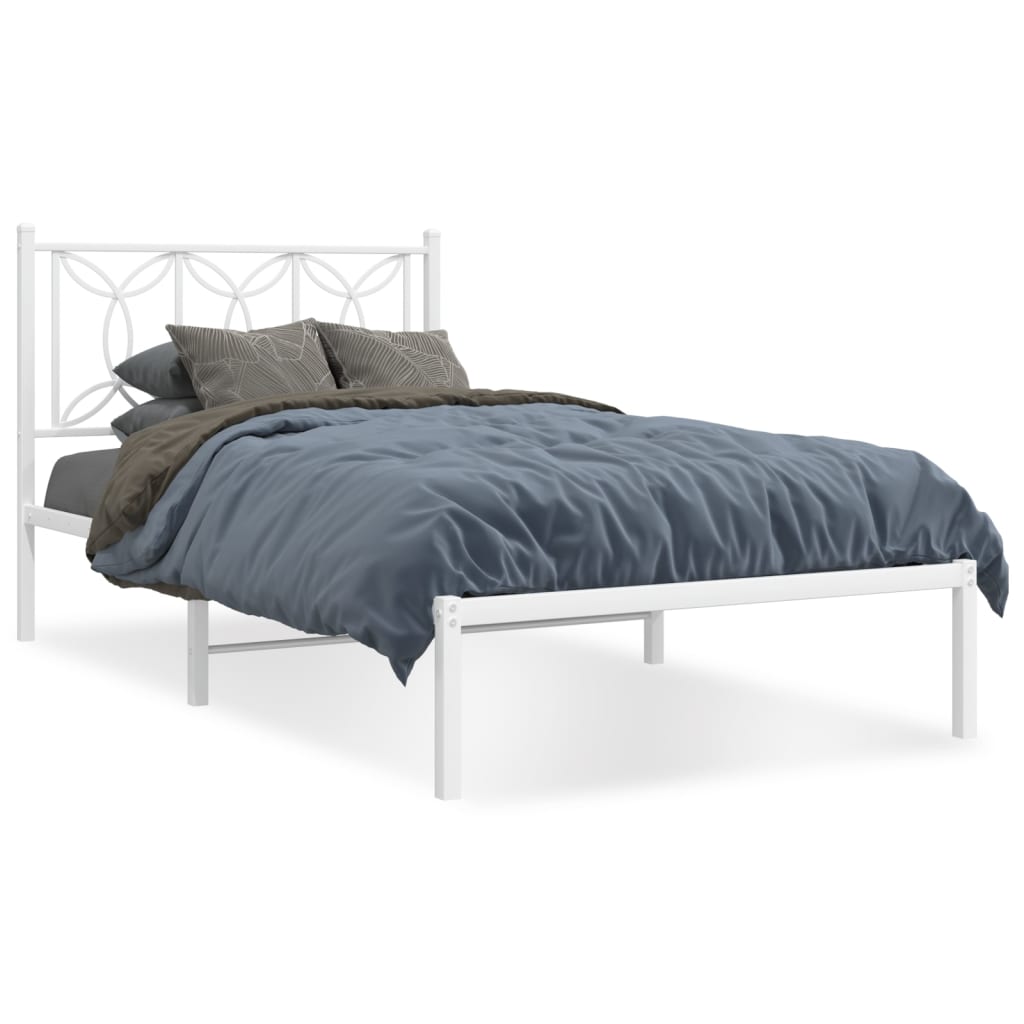 Metal Bed Frame with Headboard White 107x203 cm