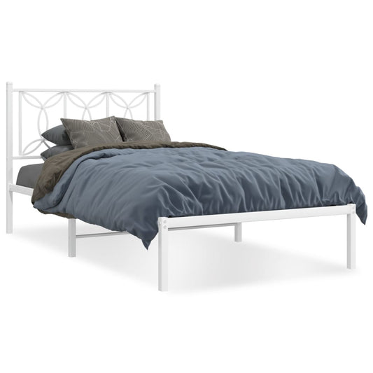 Metal Bed Frame with Headboard White 107x203 cm