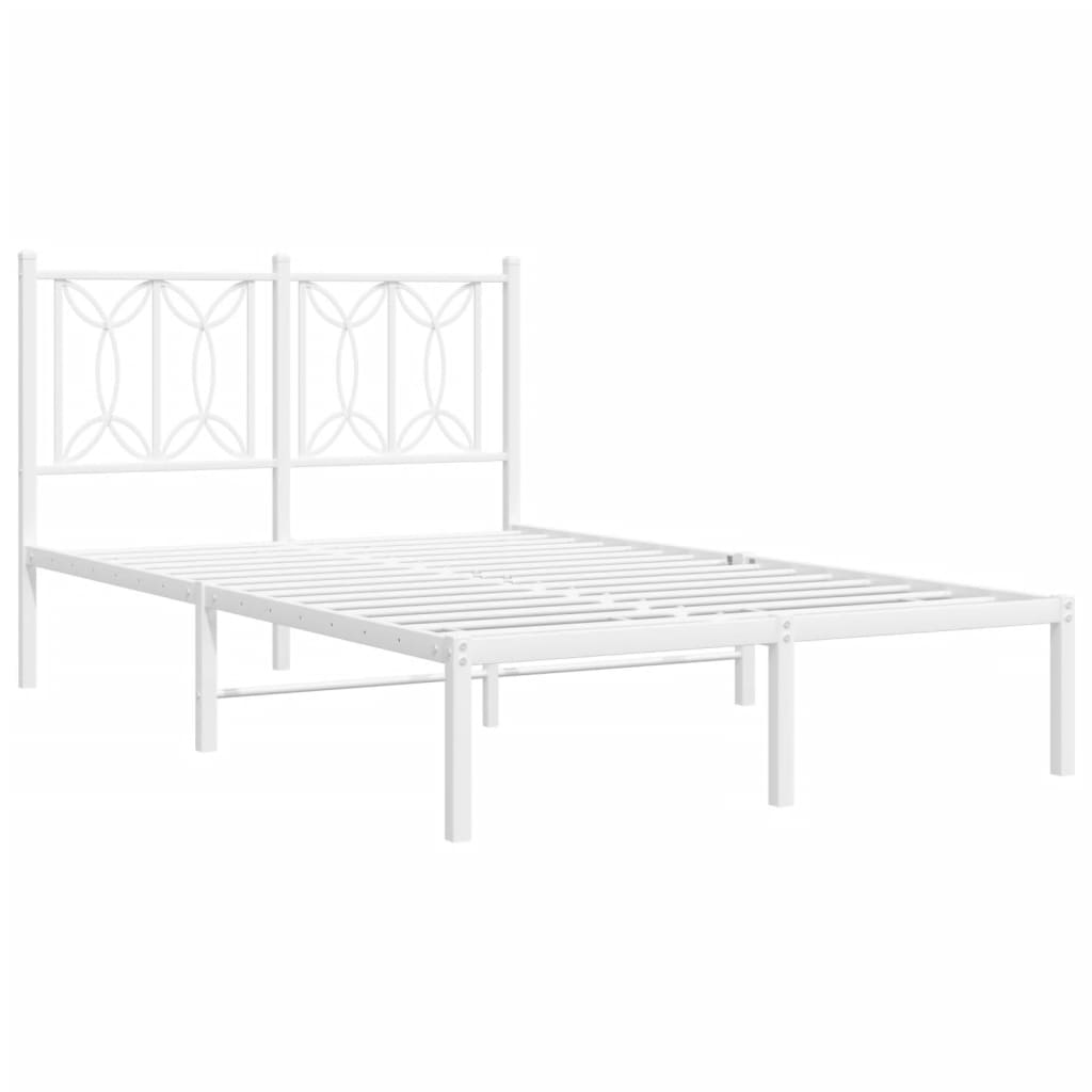 Metal Bed Frame with Headboard White 120x190 cm Small Double