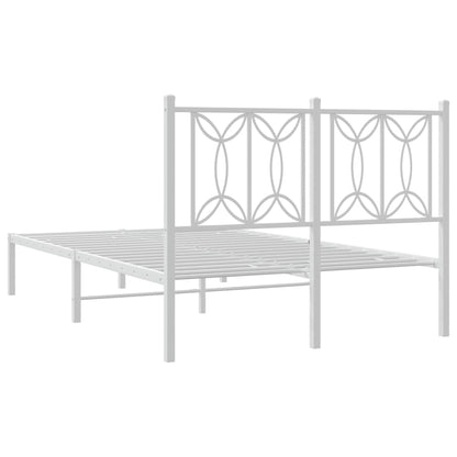 Metal Bed Frame with Headboard White 120x190 cm Small Double