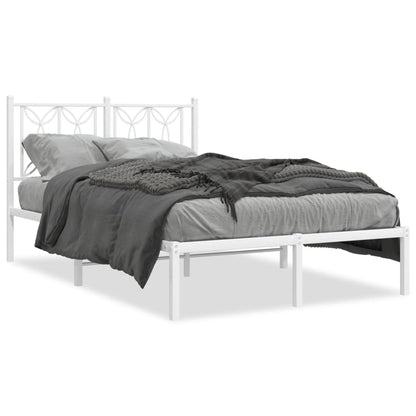 Metal Bed Frame with Headboard White 120x190 cm Small Double