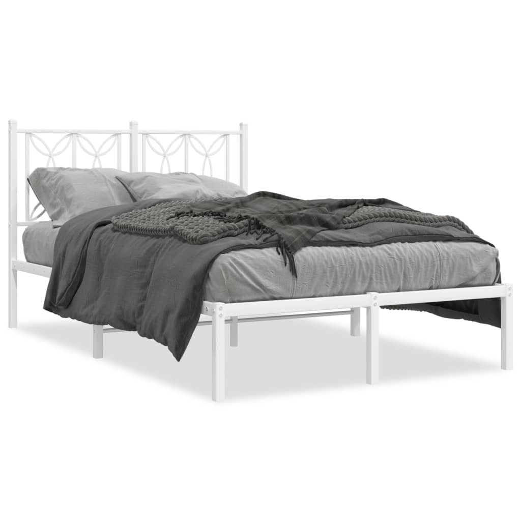 Metal Bed Frame with Headboard White 120x200 cm