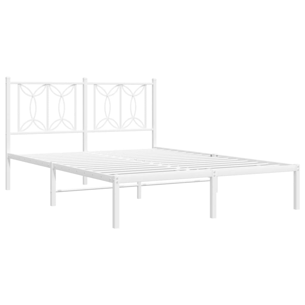 Metal Bed Frame with Headboard White 135x190 cm Double