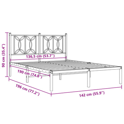 Metal Bed Frame with Headboard White 135x190 cm Double