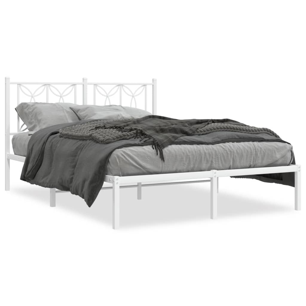 Metal Bed Frame with Headboard White 135x190 cm Double