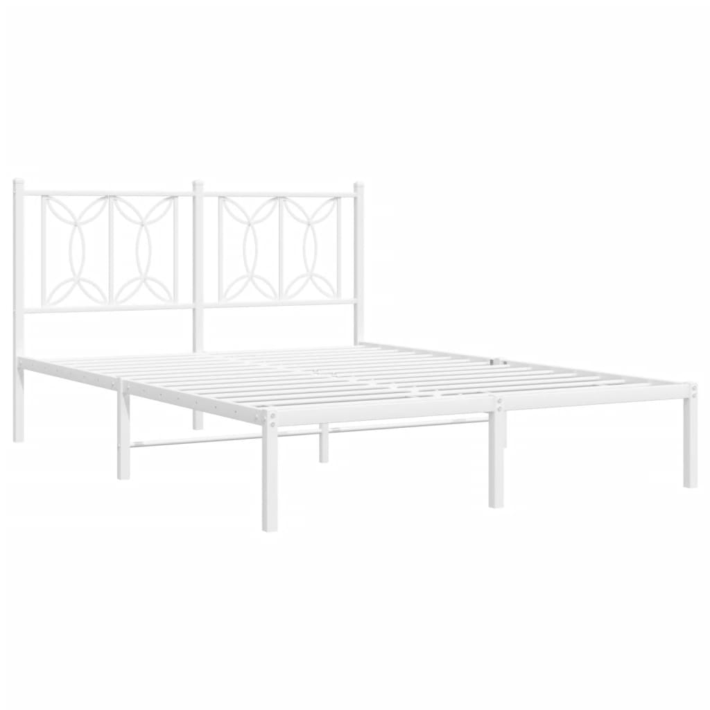 Metal Bed Frame with Headboard White 140x190 cm