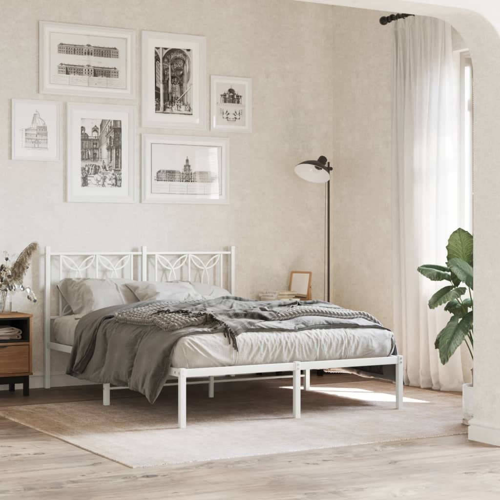 Metal Bed Frame with Headboard White 140x190 cm