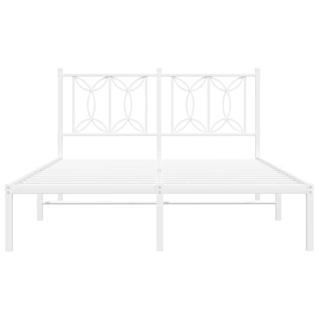 Metal Bed Frame with Headboard White 140x190 cm