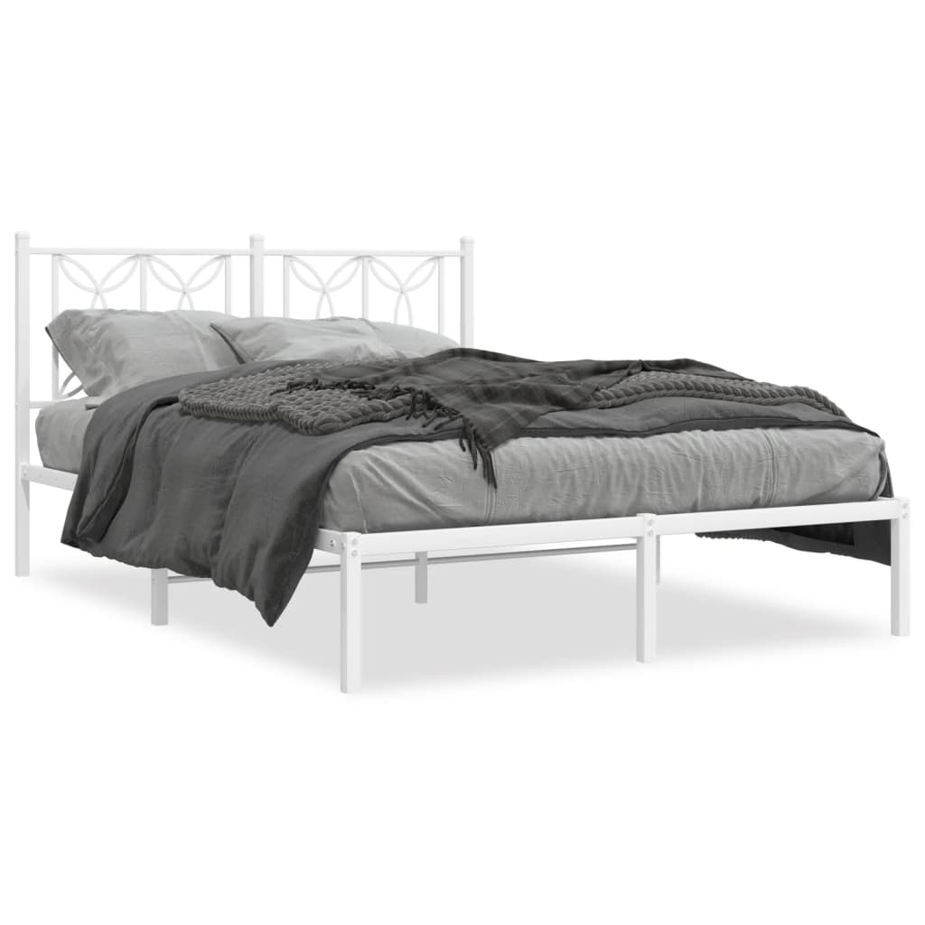 Metal Bed Frame with Headboard White 140x190 cm