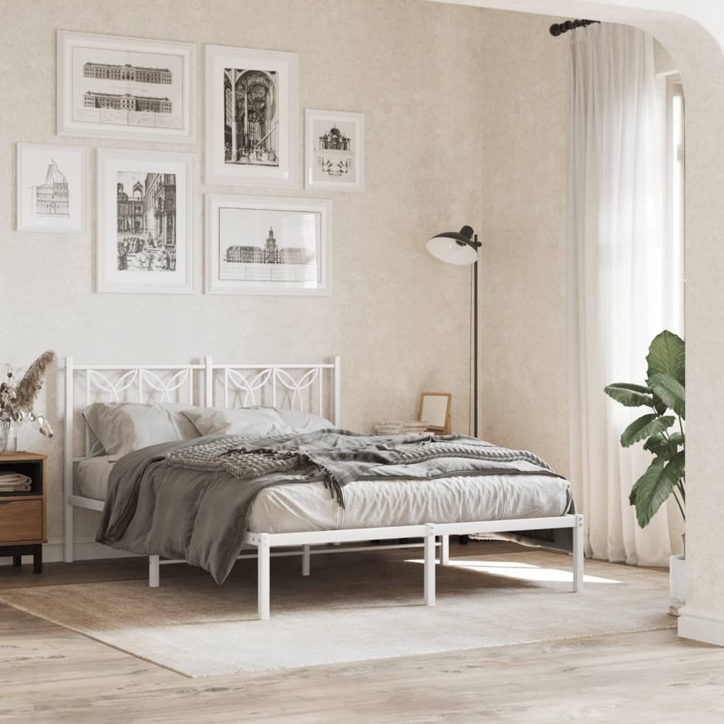 Metal Bed Frame with Headboard White 140x200 cm