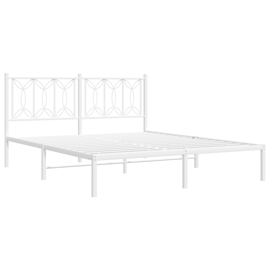 Metal Bed Frame with Headboard White 150x200 cm