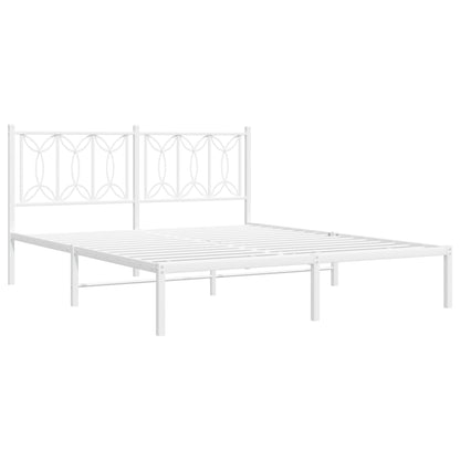 Metal Bed Frame with Headboard White 150x200 cm