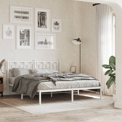 Metal Bed Frame with Headboard White 150x200 cm