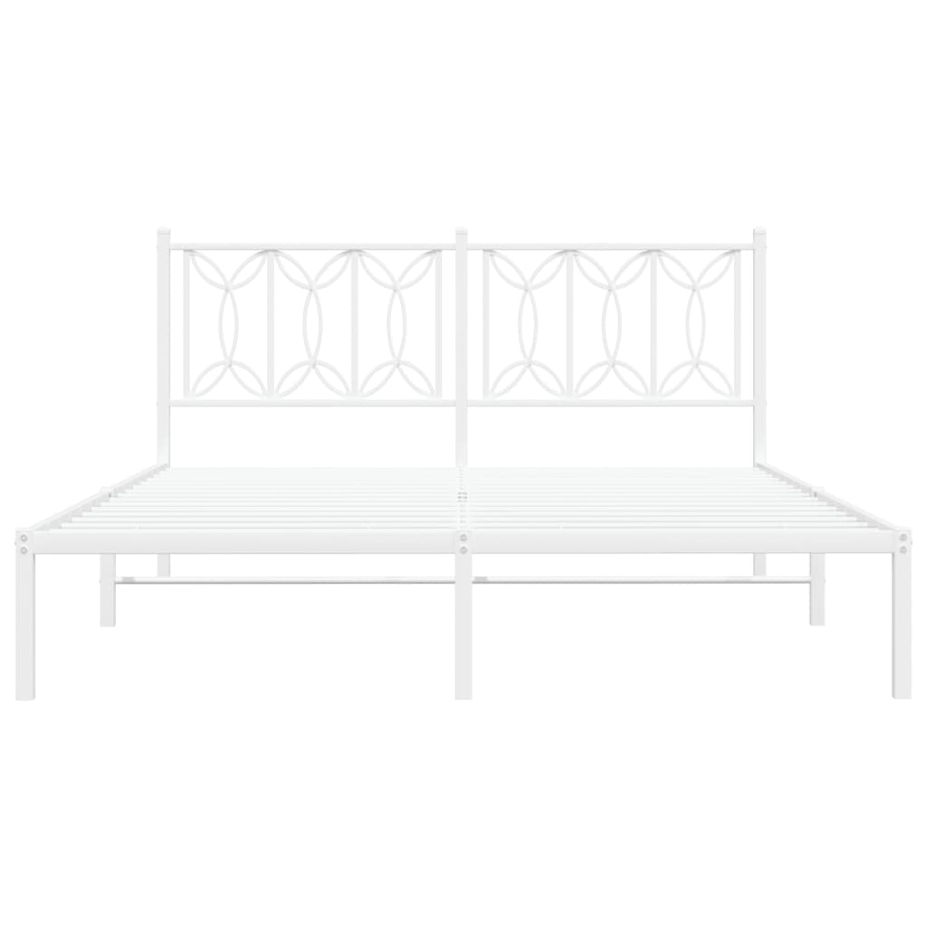 Metal Bed Frame with Headboard White 150x200 cm