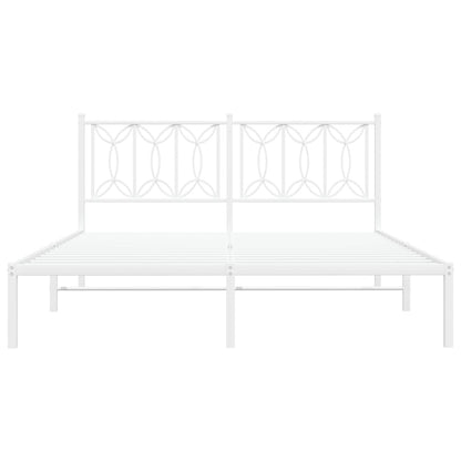 Metal Bed Frame with Headboard White 150x200 cm