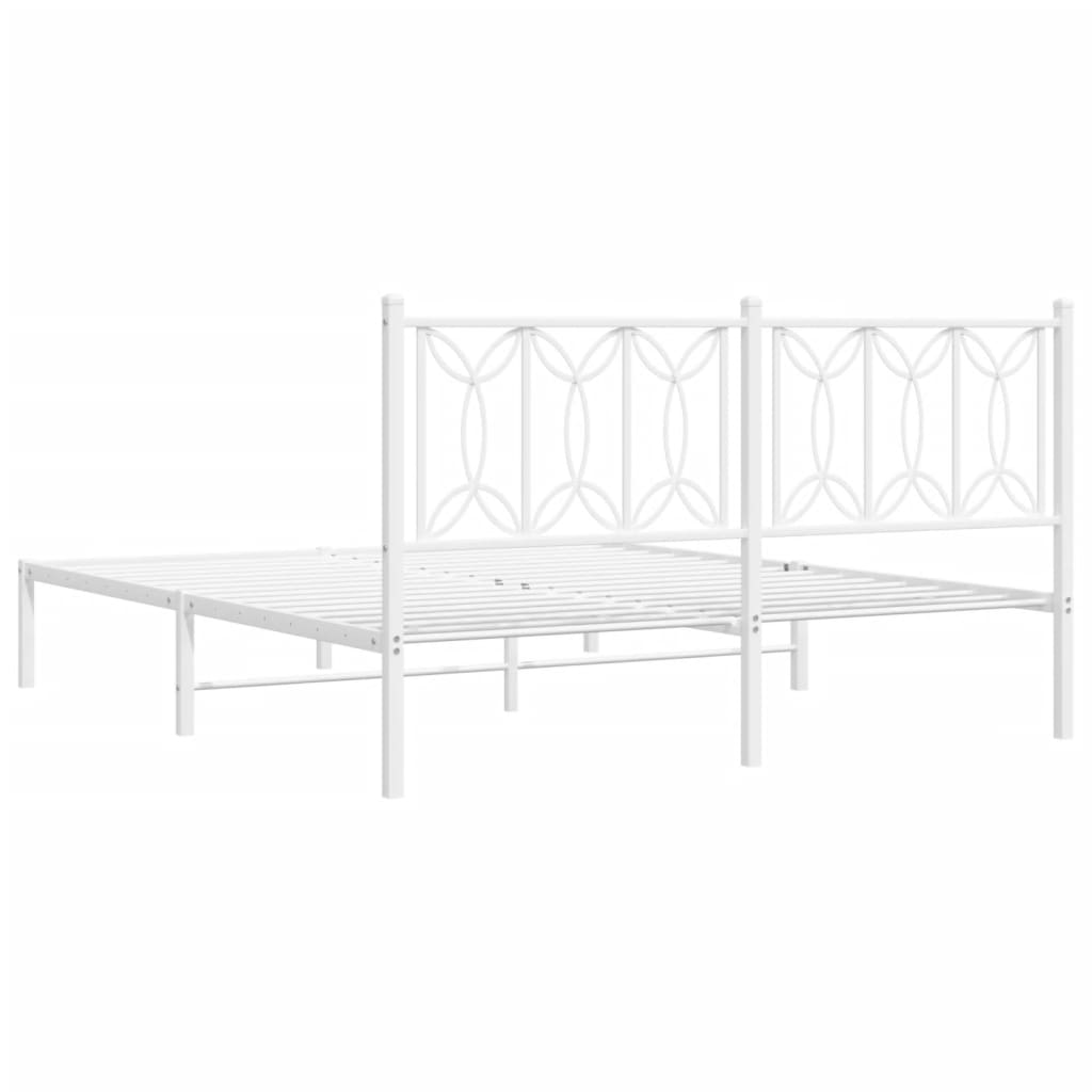 Metal Bed Frame with Headboard White 150x200 cm