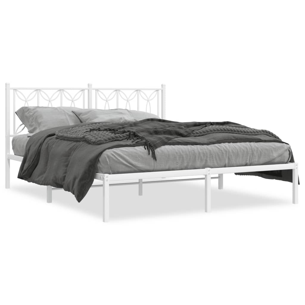 Metal Bed Frame with Headboard White 150x200 cm