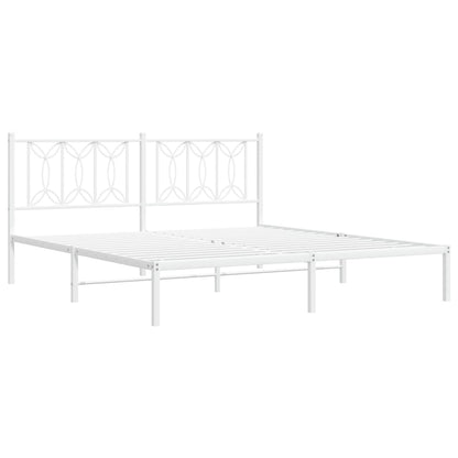 Metal Bed Frame with Headboard White 180x200 cm Super King