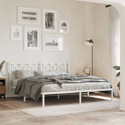 Metal Bed Frame with Headboard White 180x200 cm Super King