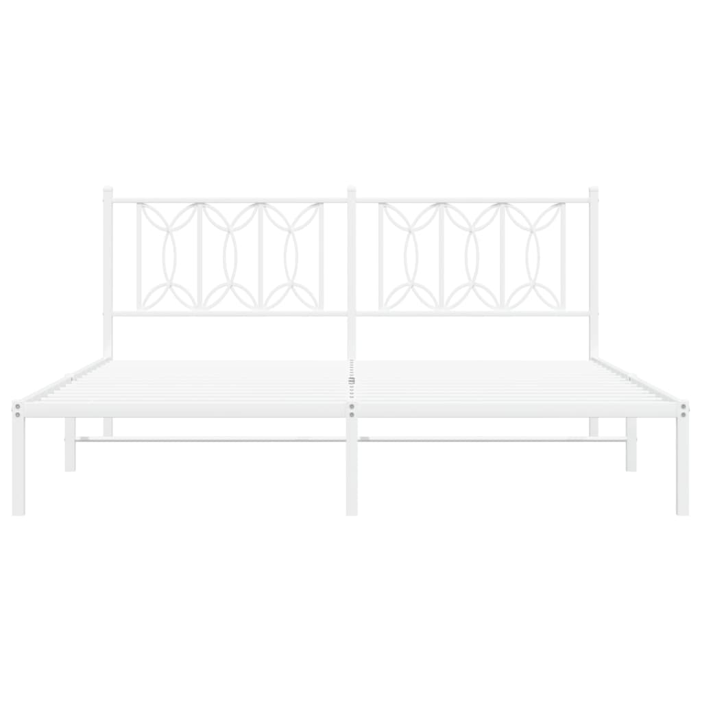 Metal Bed Frame with Headboard White 180x200 cm Super King