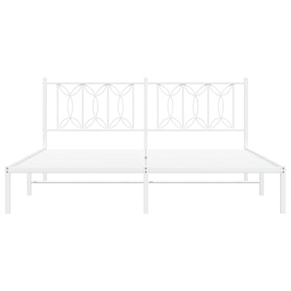 Metal Bed Frame with Headboard White 180x200 cm Super King